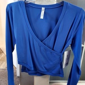 Athleta, long sleeve faux wrap shirt